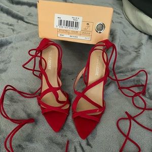 Never WornPublic Desire Red Suede lace up sandals